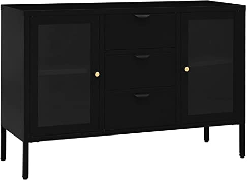 vidaXL Sideboard Schwarz 105x35x70 cm Stahl und Hartglas
