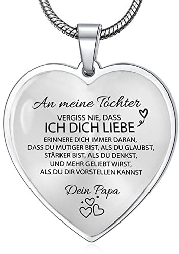 YOTHIWAD An Meine Tochter Kette mit Spruch von Papa,Herz Anhänger Kette,Halskette Tochter,Schmuck Geburtstag Graduierung Geschenke für Tochter von Papa(Silber)