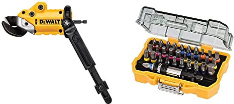 DEWALT Metal Shears Attachment, Impact Ready (DWASHRIR) & DT7969-QZ, 32 Piece XR Professional Magnetic Screwdriver Bit Accessory Set, Yellow