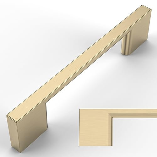 Amerdeco 10 Stück Möbelgriffe Gebürsteter Gold 96mm Lochabstand Schubladen Griffe für Küchenschränke Schrankgriffe Schubladengriffe Türgriffe für Küchenschränke Kleiderschrank UK0035