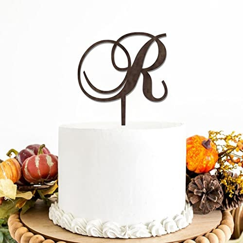 Monogramm Buchstabe R Cake Topper, Benutzerdefinierte Initiale R Cake Topper, Hochzeit Buchstabe R Cake Topper für Geburtstag Rustikale Hochzeitstag Andenken Party Dekoration, Holz Braun