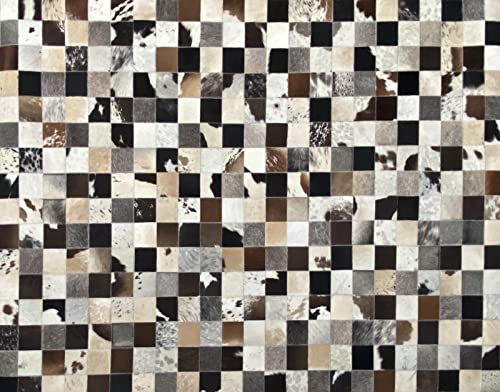 Echtleder Teppich 160x230 cm 100% Kuhfell Leder Ivory Compatible with Braun Beige Patchwork L11