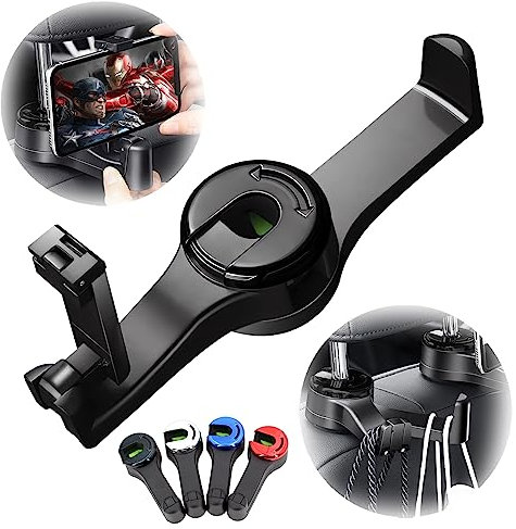 ViMOQi 2 in 1 Car Hooks for Bags with Headrest Phone Holder,360°Rotatable Headrest Hooks,Heavy Duty Car Accessories Purse Hook,Car Seat Storage Organiser for Cloth Grocery Bag,Handbag