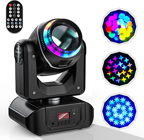 100W Moving Head LED mit Fernbedienung18 Prismen 10 Muster 8 Farben Bühnenlicht Strahleffekt Hohe Helligkeit Leistungsstarker Scheinwerfer Partylicht für Disco Club Live Show Bar Hochzeit Weihnachten
