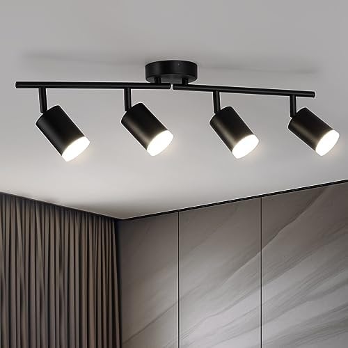 BOJIM Deckenstrahler 4 Flammig Lampe, LED Strahler Deckenleuchte Schwarz, Decke GU10 Spot Deckenlampe Schwenkbar Modern Light, für Küche Wohnzimmer Flur Innen Ceiling Büro, Ohne Leuchtmittel