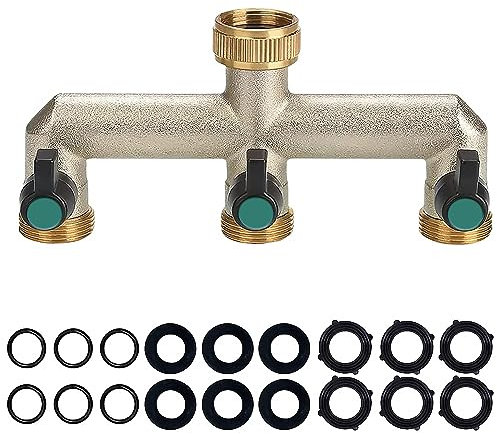 3 Way Hose Manifold Brass Garden Outside Tap Splitter,3/4 Tap Diverter Adapter Hose Pipe Tap Splitter Outdoor,Multi Tap Connector,Faucet Splitter,Hose Bib Splitter,3 Way Diverter with On/Off Valves