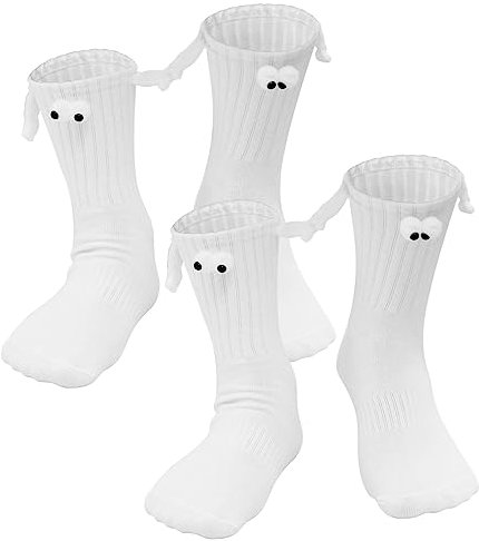 Ksndurn Magnetische Socken - 2 Paare Hand in Hand 3D Puppe Unisex Lustige Magnet Socken für Paare (Weiß)