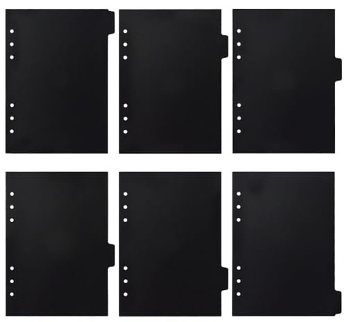 6er-Pack A5 Kunststoff-Ordner-Einteilungsbogen: Professionelle 6-Loch-Einteilungsbogen mit Registerkarten, schwarze Index-Einteilungsbogen für lose Blätter, Notizbuch-Umschlage und Kontoregister-Papie