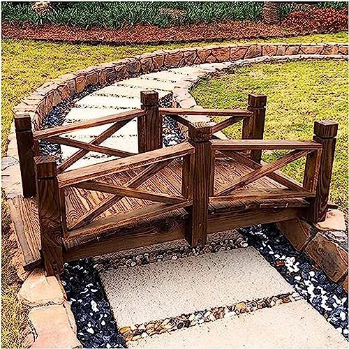 Gruytoie Gartenbrücke Aus Holz, 4,6 Fuß Bogenfußgängerbrücke, Gebeizt, Für Yard Farm Walkway Landschaftsgestaltungsdekoration, Mit 2 Sicherheitsseitengeländer