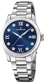 Candino Swiss Damenuhr Analog aus Edelstahl 316l Silberfarben | Quarzwerk, Widerstandsfähiges Saphirglas, Wasserdicht 5 ATM, Kalender C4738/2, Lady Elegance