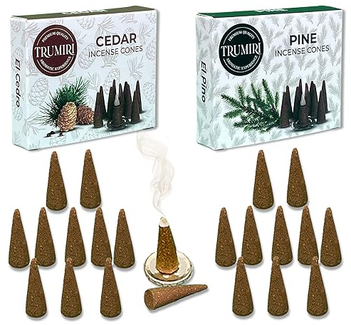 TRUMIRI Incense Cones - Combo Pack of 20 Cone Incense - 10 Cedar + 10 Pine - Insence Cones - Incense Cones Scented - Cone Incense Scents - Insense Cones - Incent Cone