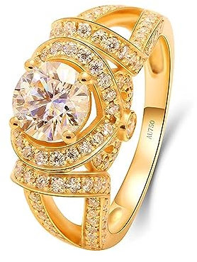 ANAZOZ Ring Echt Gold Damen 18 Karat, Eheringe für Frauen 4 Krappen Ring mit Moissanit 1ct Größe 48 (15.3)