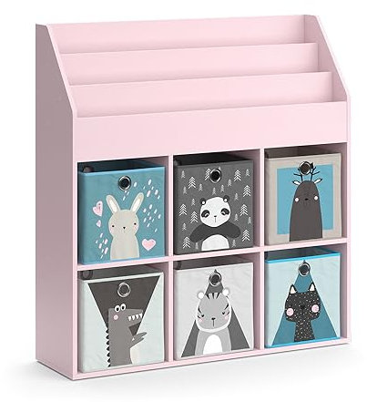 Vicco Kinderregal Luigi, Rosa, 107.2 x 114.2 cm mit 6 Faltboxen (grau)