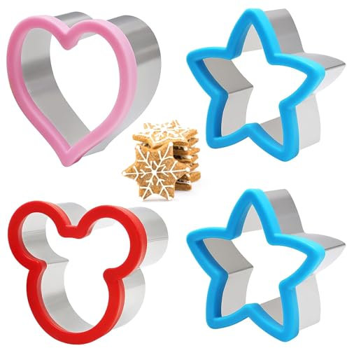 KIPTVO 4PCS Sandwich Cookie Cutters, Cookie Cutters Biscuit Cutters Vegetable Fruit Cutter Sandwich, Stainless Steel Cookie Stamp Mold, for Bento Lunch or Kids, Halloween, Christmas