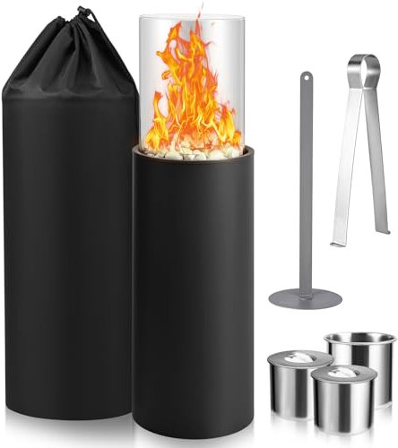 Tisey Chimenea de bioetanol, Hoguera de pie, Chimenea sin Humo, Chimenea al Aire Libre para Patio, Pilar de Hoguera de Larga duración, Color Negro