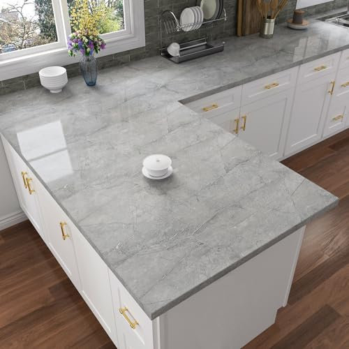 VaryPaper Carta da Parati Adesiva Muro Marmo Grigio 40cmx200cm Adesivi Decorativi per Mobili Effetto Marmo Pellicola Top Cucina Adesiva Carta Adesiva Impermeabile per Bagno Piano da Lavoro Armadi