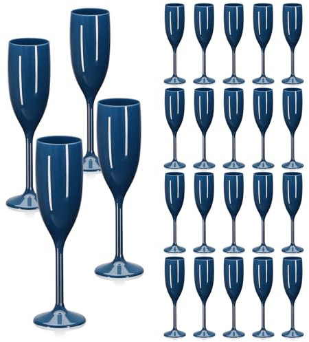 Navy Blue Champagne Flute Acrylic Champagne Glasses Wedding Toasting Champagne Flute Goblet Plastic Reusable Unbreakable Champagne Cups for Bachelorette Wedding Bridal Shower Party (Navy Blue, 24)