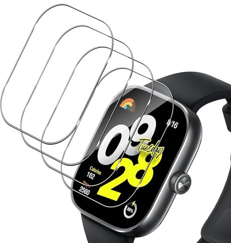 Haofun 4 Pièces Protection Écran pour Xiaomi Redmi Watch 4 Protecteur D'écran, sans Bulles, Anti-Rayures, HD Verre Trempé Couverture Complète Protection D'écran