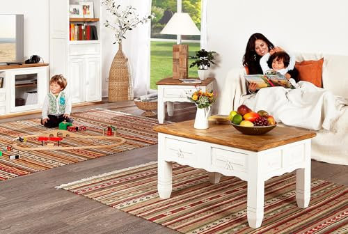 1a Direktimport Sofatisch Couchtisch Mexico Weiß/Honig - Landhausstil - Pinie Massivholz - Original Mexiko Möbel