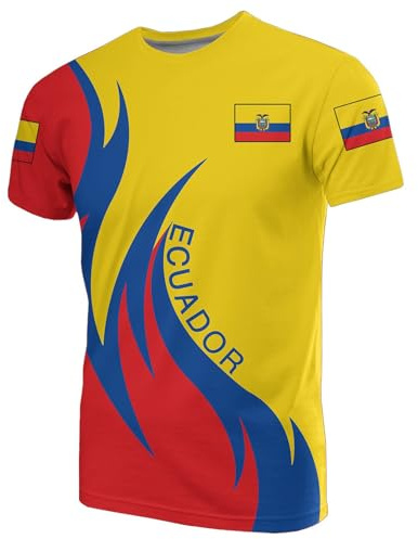 YuanDiann. Camiseta de fútbol americano para aficionados de Ecuador, con la bandera nacional, para hombres y mujeres, estampado, manga corta, cuello redondo, informal, secado rápido, transpirable