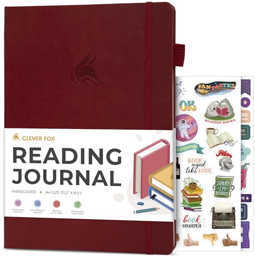 Clever Fox Reading Journal, Book Tracking Log, 21.5x28 Burgundy | Hardcover book review notebook, Tracker for kids, teens & adults, Reading accessories & gifts for book lovers & readers