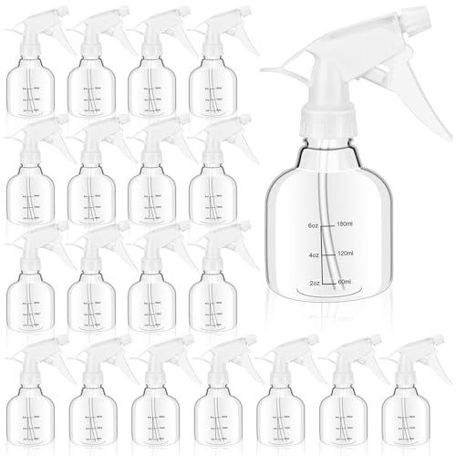 Worldity 24 botellas de spray de plástico vacías de 8 onzas, mini botellas de spray con boquilla ajustable de medición, botellas de spray recargables para plantas de cabello, cocina, baño, color