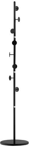 HOMCOM Kleiderständer, Garderobe mit 8 Haken, Garderobenständer für Kleidung, Hüte, Flur, Eingang, Stahl, Schwarz, 35x 35 x 170 cm
