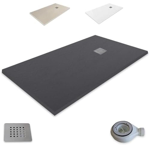 Plato de Ducha Antideslizante 80x80cm - Plato Ducha Resina Resistente a Agentes Químicos - Plato Ducha Antibacteriano - Incluye Rejilla Desagüe Ducha y Válvula Sifón Plato Ducha - Color Negro