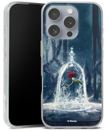 Silikon Hülle kompatibel mit Apple iPhone 16 Pro Case transparent Handyhülle Die Schöne und das Biest Disney Princess Rose