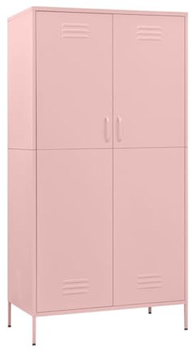 Willood Kleiderschrank Rosa 90x50x180 cm Stahl Geeignet für Schlafzimmer, Wohnzimmer, etc Große Fächer mit verstellbaren Regalen und Kleiderbügeln