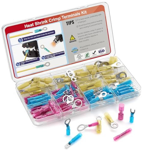 AIRIC 120pcs Heat Shrink Wire Connector Kit 22-10AWG Marine Grade Crimp Electrical Terminals, Waterproof Automotive Wiring Connectors, Insulation Ring Spade Fork Butt Splice Assortment Terminals