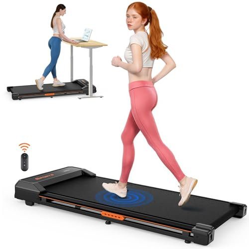 THERUN Schreibtisch Walking Pad mit Leise 2,5 PS-Motor, 2 in 1 Kleines Laufband mit Fernbedienung und LED-Panel für Zuhause und Büro (Orange)