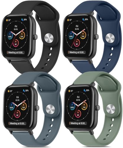 YLK 4 Pieces 20mm Bracelet Compatible pour Amazfit GTS/GTS 2/GTS 3/GTS 4/GTS 2 Mini/GTS 2e, Bracelet pour Amazfit Bip S/Bip S Lite/Bip (Noir/Bleu Marine/Bleu Gris/Vert Olive)