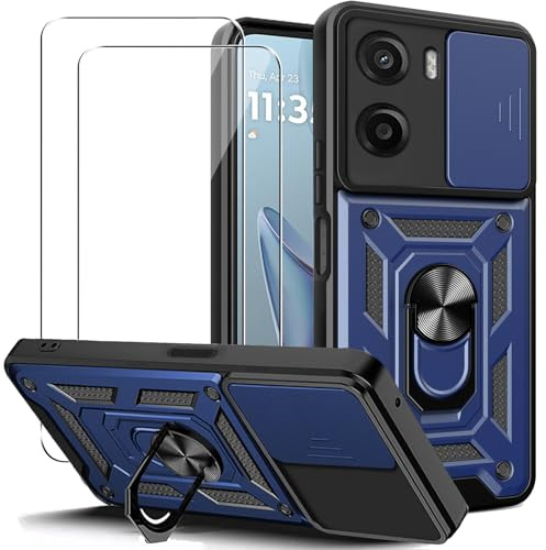 KUSINHOKA Funda para Motorola Moto G05 con Protección de Cámara Cubierta y Soporte de Anillo + [2 Pack] Cristal Templado, [Antigolpes Grado Militar] Anti-arañazos Protectora Carcasa, Azul