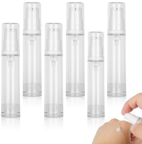 6 Stück 10ml Airless-Pumpflaschen,0,35 fl oz klare leere Airless-Pumpflasche,nachfüllbar für Foundation,Gel,Essenz, Feuchtigkeitscreme,Airless-Pumpflaschen,Reise-Pumpflaschenspender für DIY-Foundation