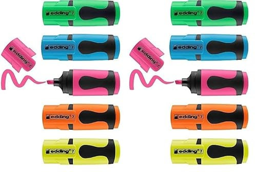 Mini evidenziatori, tratto 1-3 mm, Blister 5 pz. (blu fluo, verde fluo, giallo fluo, arancione fluo, rosa fluo), 5 Pezzi (Confezione da 2)