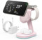 3 en 1 Estacion de Carga Inalámbrica, Certificación Qi2 15W mag-Safe Cargador Inalambrico Rápida con 30W Adaptador USB C&Luz Soporte de Carga de Viaje para iPhone 16/15/14, Apple Watch AirPods - Rosa
