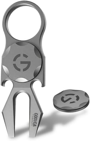 Godyga Titanium Golf Divot Tool with Magnetic Ball Marker, 4-in-1 Premium Golf Accessories for Men, Divot Repair Tool, Ball Marker, Groove Cleaner, Bottle Opener, Golf Gifts for Dad