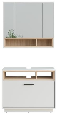 Vicco Badmöbel-Set Beatrice, Weiß/Sonoma, 80 cm | besteht aus Badspiegel und Waschbeckenunterschrank