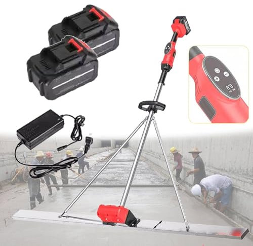 Concrete Vibration Screed Machine - Cordless Electric Cement Leveling Tool with 2 Rechargeable Batteries, 200cm Length for Efficient Processing