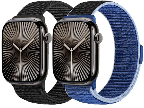 YONGBB 2 Pack Correas Deportivas de Nailon Compatible con Apple Watch 38mm 40mm 41mm 42mm 44mm 45mm 46mm 49mm, Correa de Repuesto Ajustable para iWatch Series 11/10/9/8/7/6/5/4/3/2/1/SE 3/Ultra 3