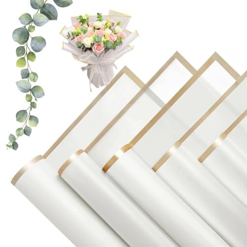 MtnLaur Fiori Carta per Fioristi 20 Fogli, Carta per Bouquet Floreali e bordo dorato, Cartas Impermeabile Stile Coreano, per Fiorai DIY Artigianato Matrimonio Compleanno Regalo (Bianco)