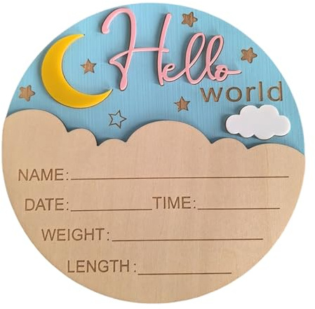 Graviertes Baby Namen Datum Souvenir Geschenk Mond Motiv Hölzernes Krankenhaus Geburtsschild Runde Form Kinderzimmer Dekorationstafel Neugeborene Fotografie Schild