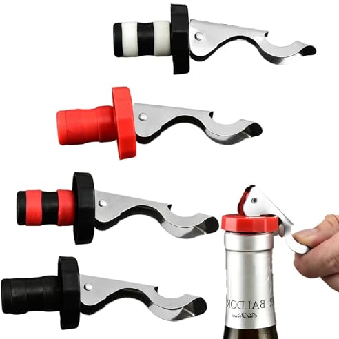 HONRIGO Lever-Arm Vacuum Seal Wine Bottle Stoppers, 4-Pack Reusable Champagne Sealers for Wine, Beverages - Preserve Freshness
