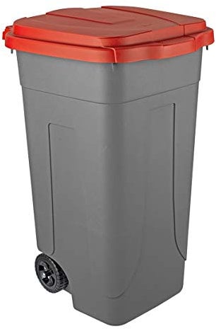 Poubelle tri sélectif Mobil Plastic L 80 l avec roues - Fond gris et couvercle rouge