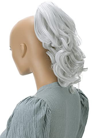 CAISHA 35cm Haarteil Helena Zopf Haarverlängerung mit Butterflyklammer Voluminös Gewellt Grau H127