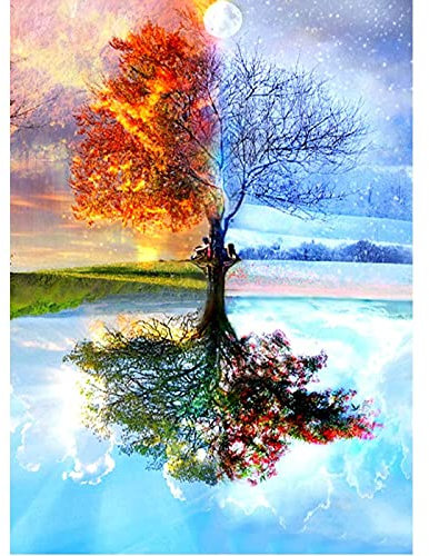 5D Diamanten Gemälde Set zum Selbermachen,Malen nach Zahlen,5D DIY Diamond Painting, 5D Malerei Motiv: Zauberbaum mit Kristallbestickung, Kreuzstich, Kunsthandwerk für Leinwand-Wanddekor