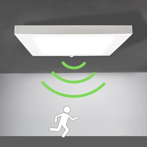 INNOVATE LED Deckenleuchte mit Bewegungsmelder 22cm I Wandleuchte modern Wandlampe mit Bewegungsmelder 18Watt I Deckenleuchte flach Bewegungssensor I LED Lampe Flur I Deckenlampe eckig weiss