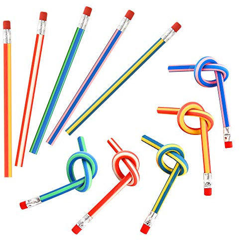 FEPITO 25 Pcs Doux Flexible Bendy Crayons Gomme Magique Bend Jouets École Équipement Stationnaire pour Enfants Parti Sac Remplisseurs Party Favor Drôle Idée Cadeau, Multicolore