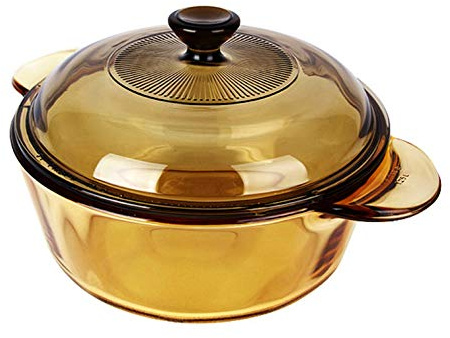 Visions - Olla redonda de cerámica de cristal ámbar resistente al calor (1,25 L, con tapa)